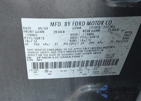 2010 Ford Edge Sel z USA, uszkodzony, nr VIN 2FMDK3JC3ABA35861